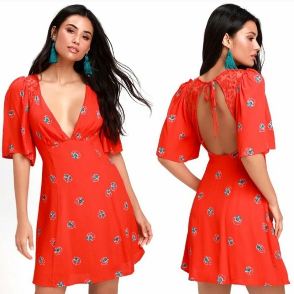 Free People MockingBird  In Red Combo Mini Dress